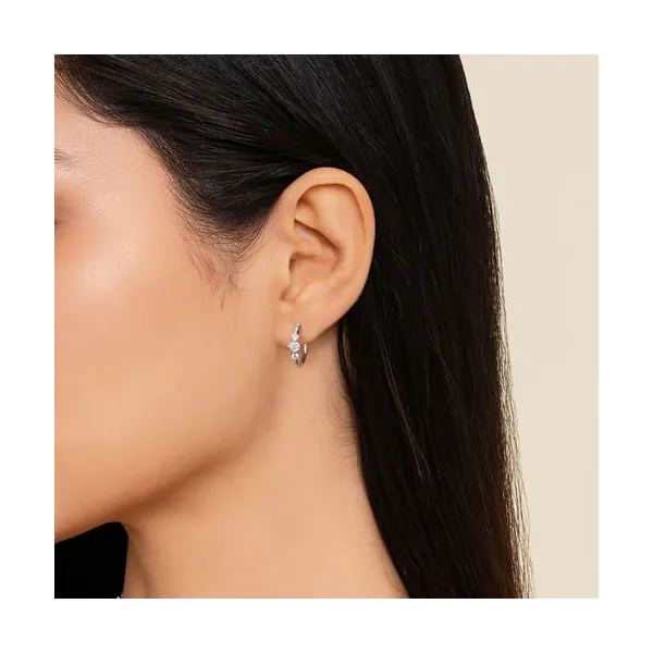 14K White Gold Diamond Huggie Earrings Image 2 Venus Jewelers Somerset, NJ