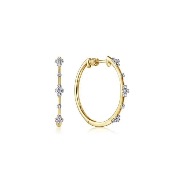 14K Yellow Gold 20Mm Round Classic Diamond Hoop Earrings Venus Jewelers Somerset, NJ