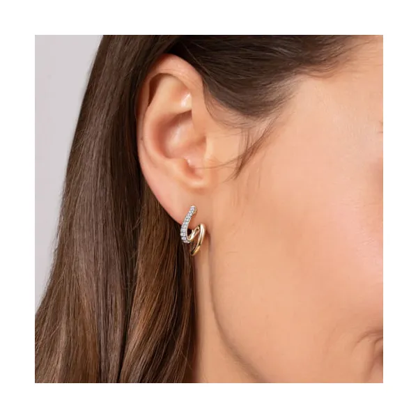 14K Yellow & White Gold Diamond Swirl Hoop Earrings Image 2 Venus Jewelers Somerset, NJ