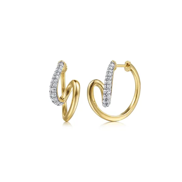 14K Yellow & White Gold Diamond Swirl Hoop Earrings Venus Jewelers Somerset, NJ