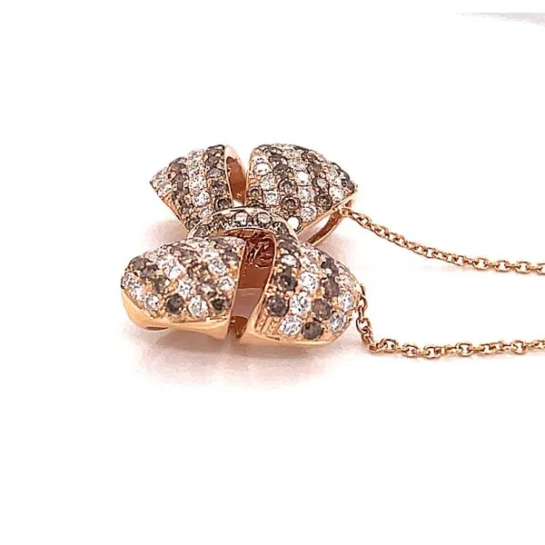 18 Karat Rose Gold Bow White and Champagne Diamond Pendant Image 3 Venus Jewelers Somerset, NJ