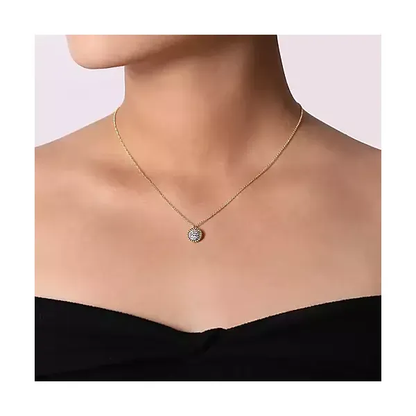 14kt Yellow Gold Round Diamond Pave Pendant Necklace with Bujukan Bead Frame Image 2 Venus Jewelers Somerset, NJ