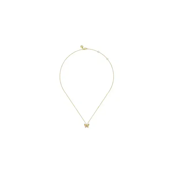 Yellow 14K Gold Diamond Cut Butterfly Pendant – 0.03ctw on 17.5