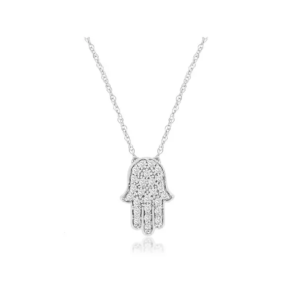 14K White Gold Diamond Hamsa Pendant – 18