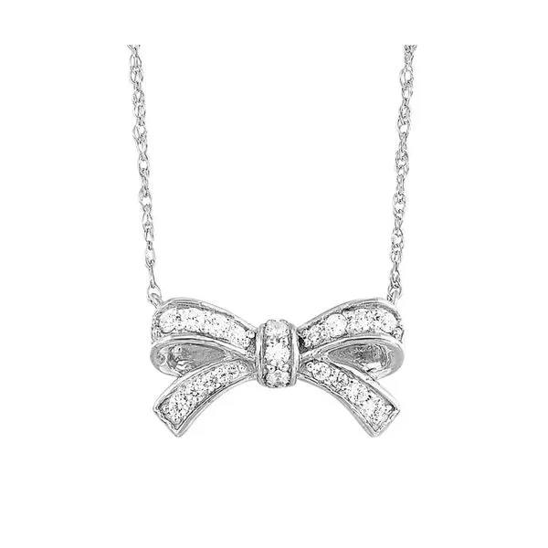 Lady's White 10 Karat Bow Pendant with Round Diamonds Venus Jewelers Somerset, NJ