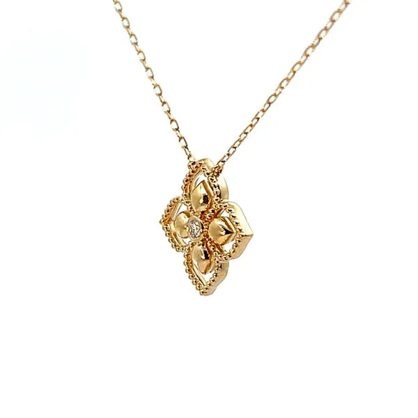 Lady's Yellow 14 Karat Clover Pendant with Round Diamonds Image 2 Venus Jewelers Somerset, NJ