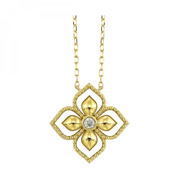 Lady's Yellow 14 Karat Clover Pendant with Round Diamonds Venus Jewelers Somerset, NJ
