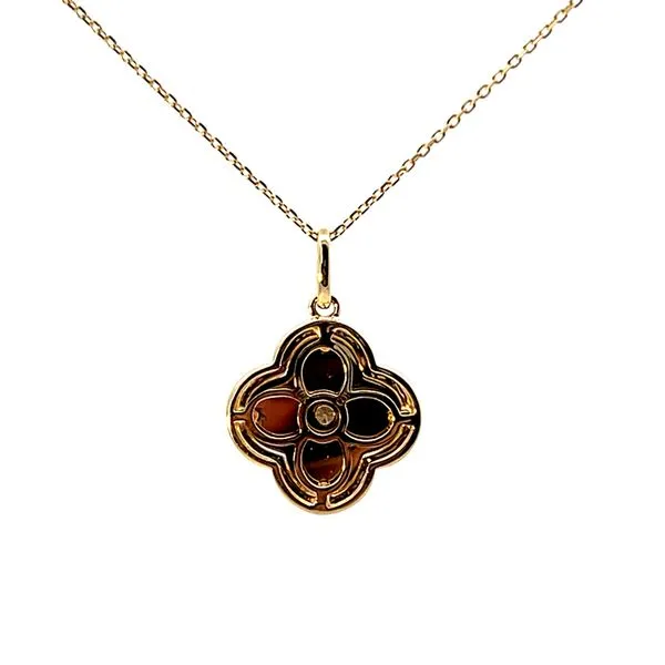 Lady's Yellow 10 Karat Clover Pendant with Round Diamond Image 3 Venus Jewelers Somerset, NJ