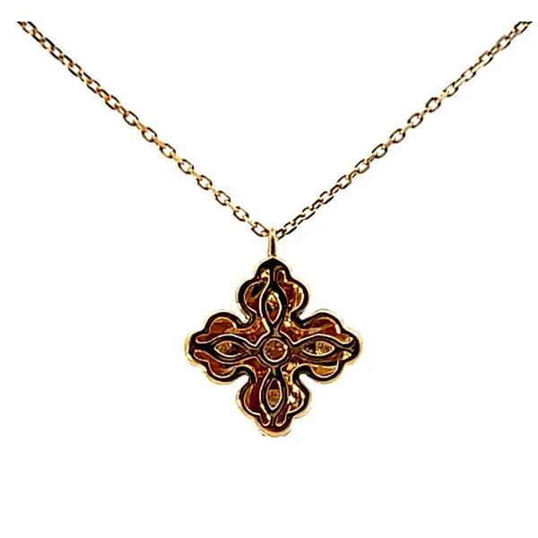 Lady's Yellow 14 Karat Satin Clover Pendant with Round Diamonds Image 3 Venus Jewelers Somerset, NJ