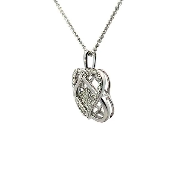 Lady's White Sterling Silver Crossover Heart Pendant with Center Diamond Image 2 Venus Jewelers Somerset, NJ