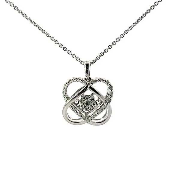 Lady's White Sterling Silver Crossover Heart Pendant with Center Diamond Venus Jewelers Somerset, NJ