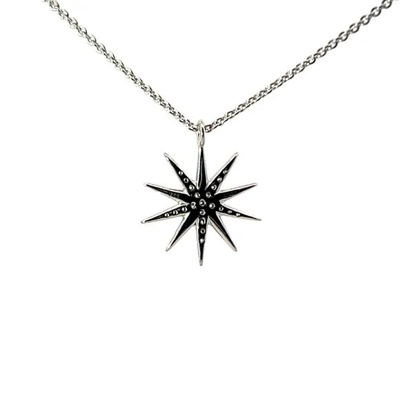 Lady's White Sterling Silver Starburst Pendant with Round Diamonds Image 3 Venus Jewelers Somerset, NJ