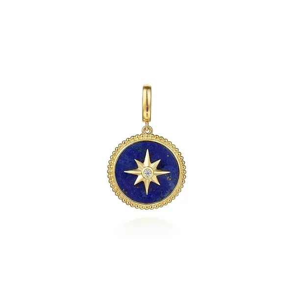 Yellow 14K Gold Starburst Pendant – Lapis and 0.02ctw Diamonds Image 2 Venus Jewelers Somerset, NJ