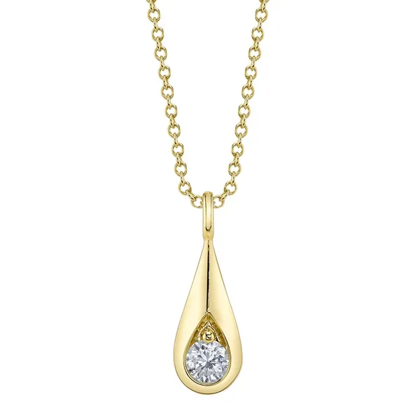 14K Yellow Gold Diamond Teardrop Necklace – 0.20ctw Round Diamonds (18