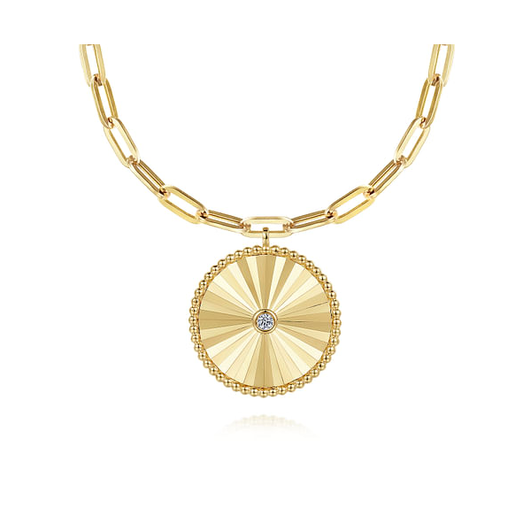 Yellow 14K Gold Medal Pendant – Paperclip Chain with Diamond Accent Venus Jewelers Somerset, NJ