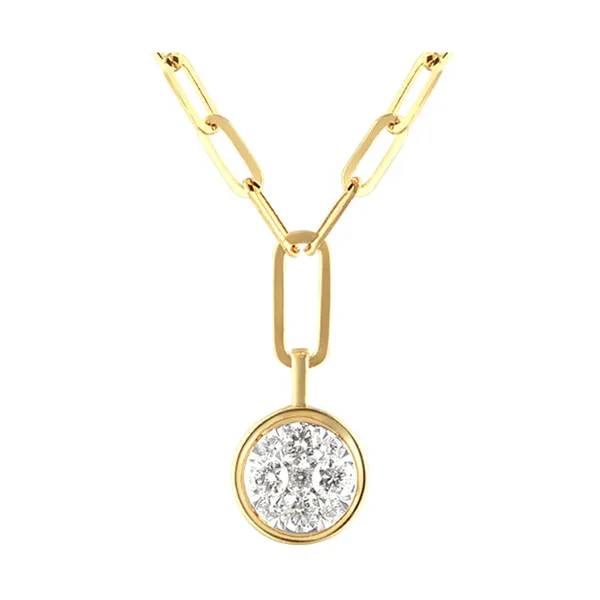 14K Yellow Gold Bezel-Set Diamond Cluster Pendant – 0.33ctw Round Diamonds (18