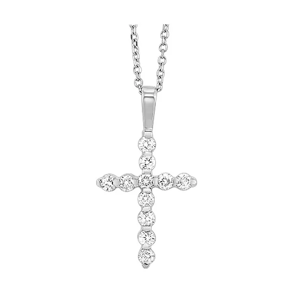 14K White Gold Diamond Cross Pendant – 0.10ctw Round Diamonds (18