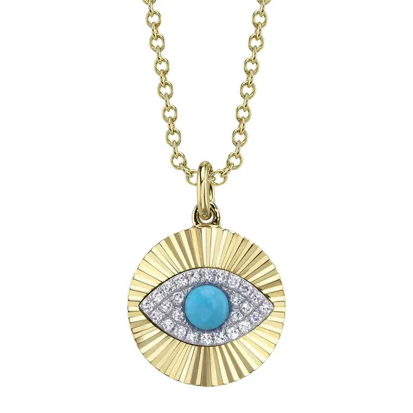 14K Yellow & White Gold Diamond Evil Eye Pendant with Turquoise – 0.60ctw, 18