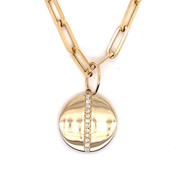 14Kt Yellow Gold Medal Charm Necklace w/ Diamonds Venus Jewelers Somerset, NJ