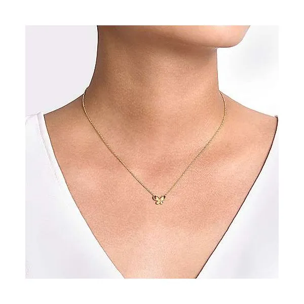 14k Minimalist Gold Butterfly Necklace Image 3 Venus Jewelers Somerset, NJ