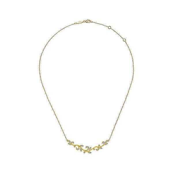 14K Yellow Gold Floral Branch Diamond Necklace Image 2 Venus Jewelers Somerset, NJ