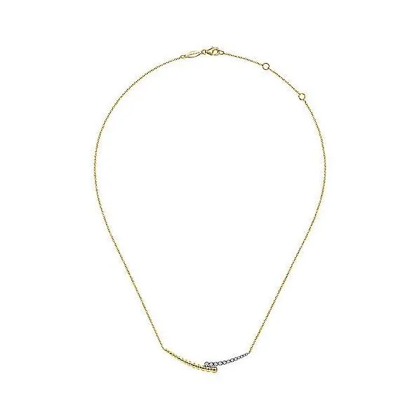 14K Two-Tone Diamond Pave and Bujukan Bead Curved Bar Necklace Image 2 Venus Jewelers Somerset, NJ
