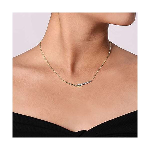 14K Two-Tone Diamond Pave and Bujukan Bead Curved Bar Necklace Image 3 Venus Jewelers Somerset, NJ