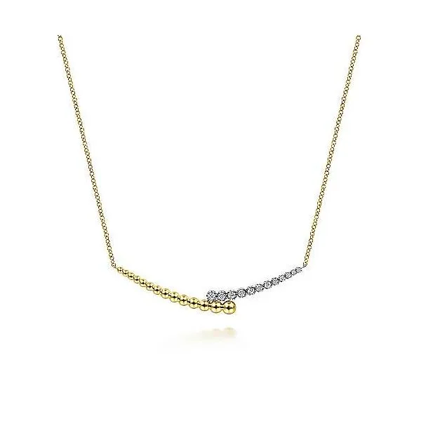 14K Two-Tone Diamond Pave and Bujukan Bead Curved Bar Necklace Venus Jewelers Somerset, NJ