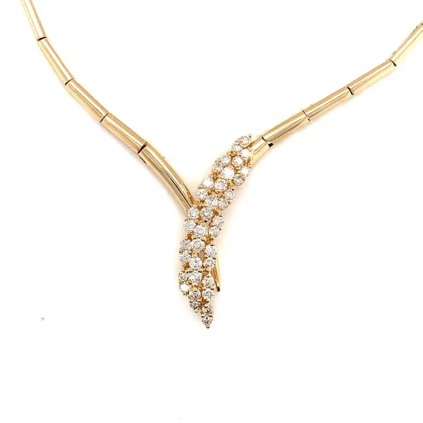 14 karat yellow gold bar link necklace with diamond cluster Venus Jewelers Somerset, NJ