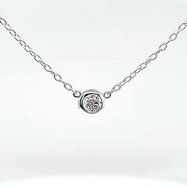 Lady's White 14 Karat Bezel Set Solitaire Necklace Image 2 Venus Jewelers Somerset, NJ