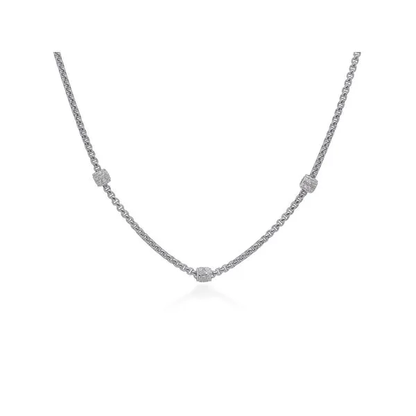 GreyChain Expressions Barrel Station Necklace with 14kt White Gold & Diamonds Venus Jewelers Somerset, NJ