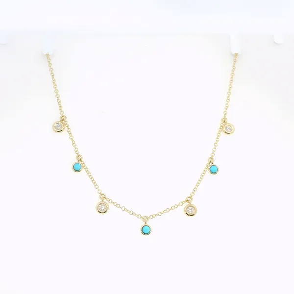 Turquoise and Diamond Drop Station Necklace Venus Jewelers Somerset, NJ