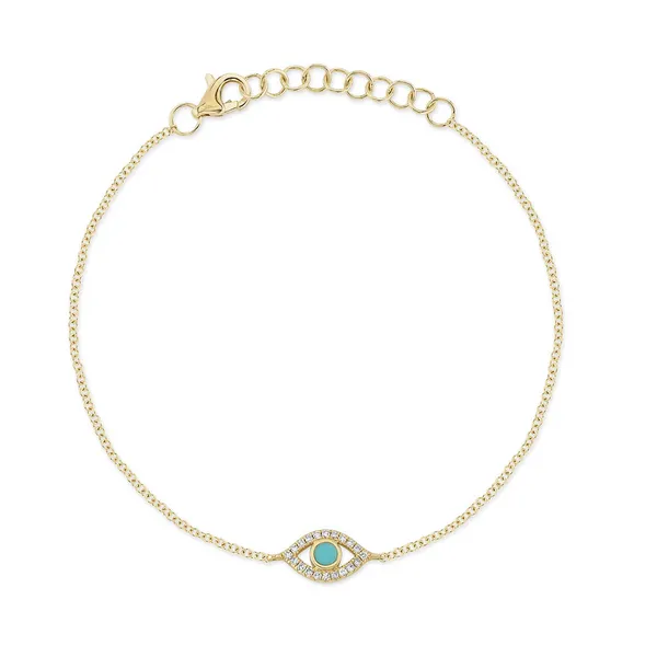 14K Yellow Gold Turquoise & Diamond Evil Eye Necklace – 0.06ctw, 7