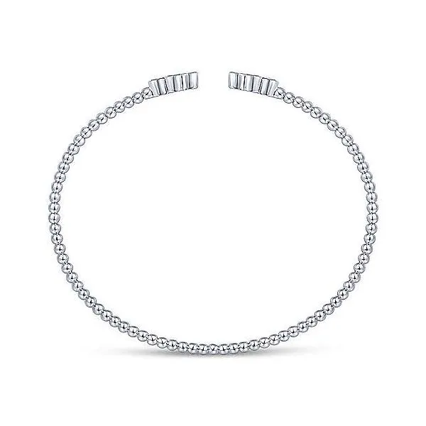 14K White Gold Bujukan Bead Split Cuff Bracelet with Quatrefoil Diamond Endcaps Image 2 Venus Jewelers Somerset, NJ