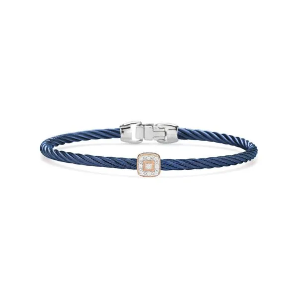 Blueberry Cable Essential Stackable Bracelet with Single Square Diamond station set in 18kt Rose Gold Venus Jewelers Somerset, NJ
