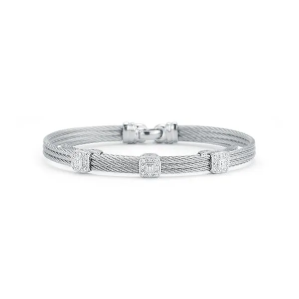 Gray Cable Bracelet with Square Diamond Stations Venus Jewelers Somerset, NJ