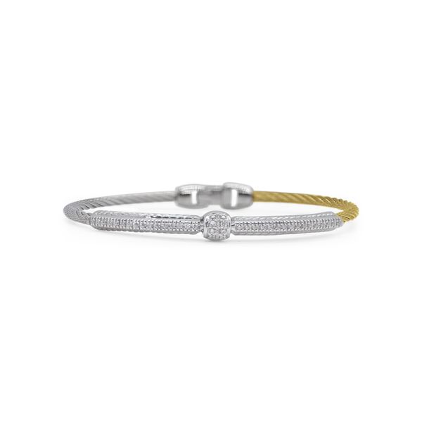 Gray & Yellow Cable Bar & Barrel Bracelet with Diamonds Venus Jewelers Somerset, NJ