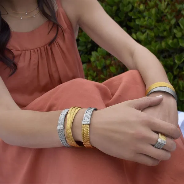ALOR Grey & Yellow Cable Mini Cuff with Diamonds Image 2 Venus Jewelers Somerset, NJ
