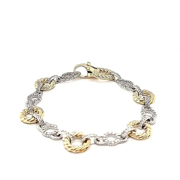 14 Karat Two-Tone Diamond Link Bracelet Image 2 Venus Jewelers Somerset, NJ