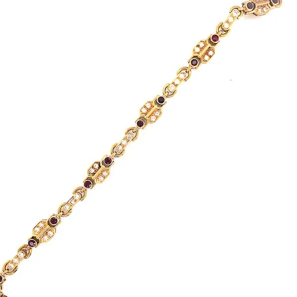 18k Yellow Gold Diamond and Ruby Fancy Link Bracelet Venus Jewelers Somerset, NJ