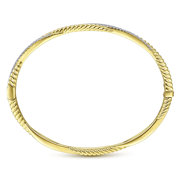 14K Yellow Gold Solid Twisted Rope and Diamond Bangle Image 2 Venus Jewelers Somerset, NJ