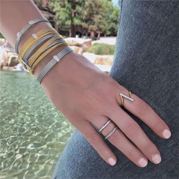 Grey Cable Classic Stackable Bracelet with Double Square Station set in 18kt White Gold Image 3 Venus Jewelers Somerset, NJ