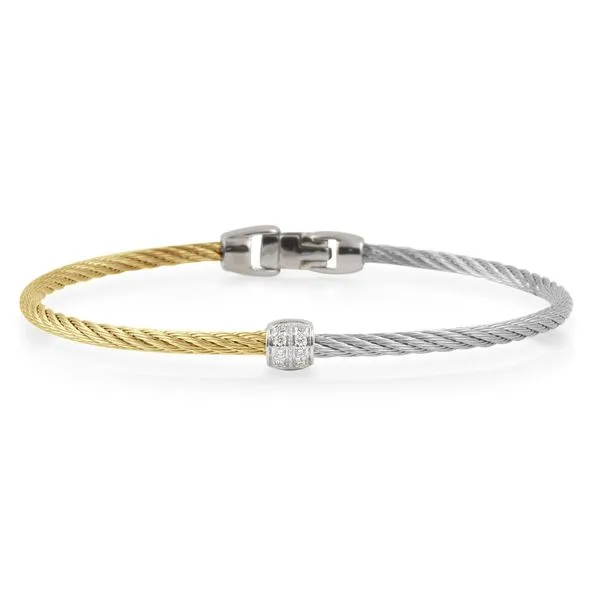 lAlor Two-Tone Stainless Steel & 18K Gold Bangle Bracelet with 0.07ct Round Diamonds – 7