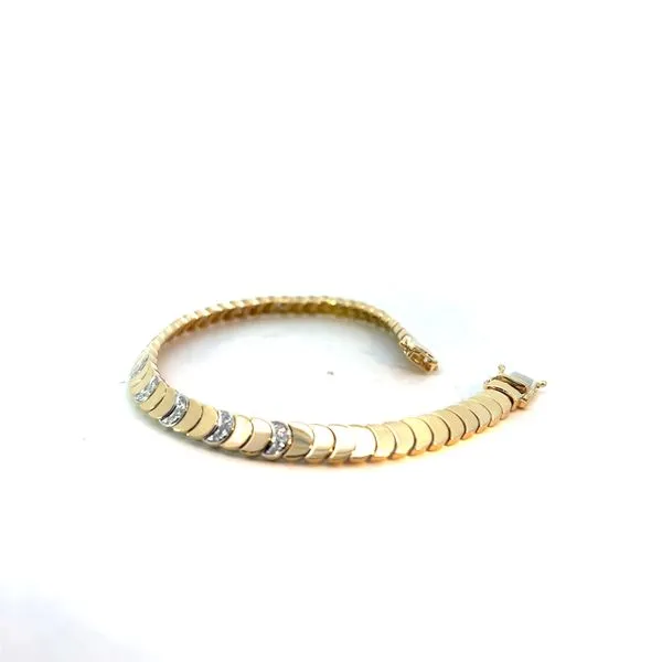 Lady's 14K Yellow Gold Fancy Link Bracelet with Round Diamonds Image 2 Venus Jewelers Somerset, NJ