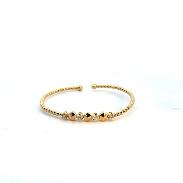 Lady's 14K Yellow Gold Geometric Bangle Bracelet with Round Diamonds Venus Jewelers Somerset, NJ