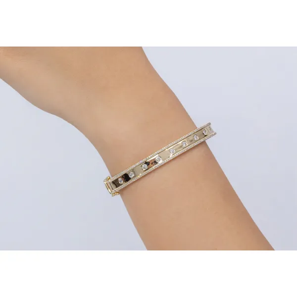 14K Yellow Gold Bangle Bracelet with 1.08ct Round, Baguette & Marquise Diamonds Image 3 Venus Jewelers Somerset, NJ