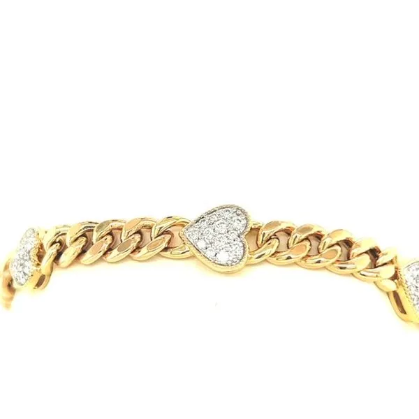 Lady's 14K Yellow Gold Curb Bracelet with Diamond Heart Accents – 7