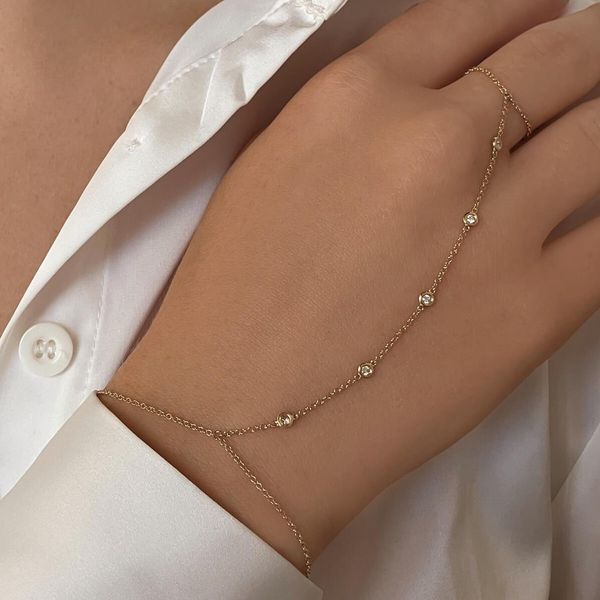 14K Yellow Gold Diamond Hand Chain Bracelet – 0.16 CTW Image 2 Venus Jewelers Somerset, NJ