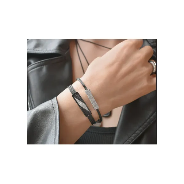 Alor Black Stainless & 18K Gold Bangle Bracelet with 0.30ct Round Diamonds – 6.5