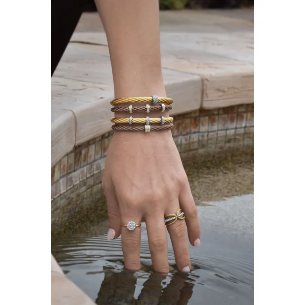 14K Yellow & White Gold / Stainless Steel Single Barrel Cuff Bracelet – 0.13ctw Diamonds (6.25